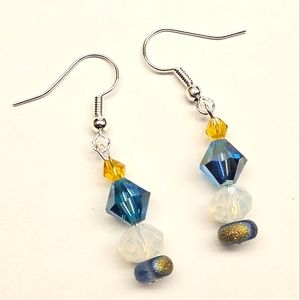 Blue and Yellow Beaded Earrings